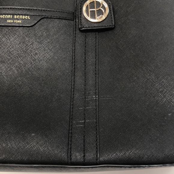 Henri Bendel crossbody briefcase laptop satchel.  Nice condition in Black & Gold - Picture 8 of 12